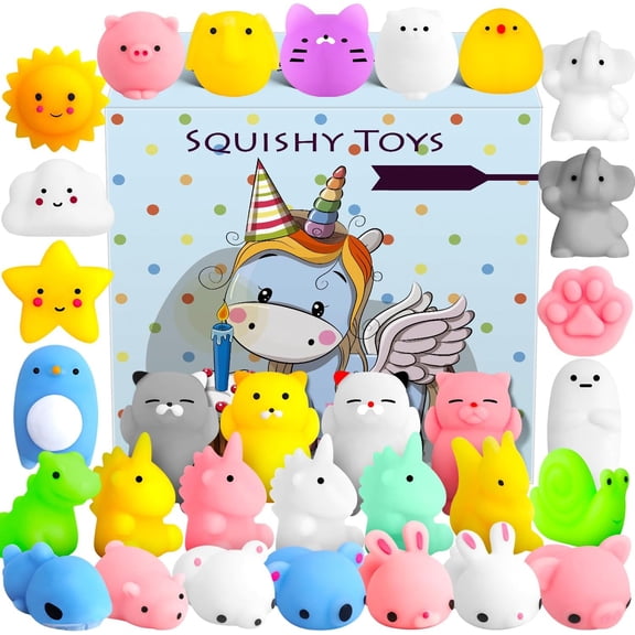 Squishies Mochi Toys, Mini Kawaii Squishy Animals Squeeze Stress Relief Toys for Easter Basket and Party Favors