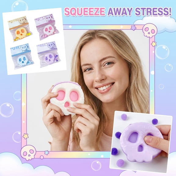 Squishies Stress Decor, Halloween Party Favors for All Ages, 3 in Skull Shape, Light Blue Finish, Sensory Calming Tools, Party Favors Halloween, 1 Pc, Seasonal Celebration