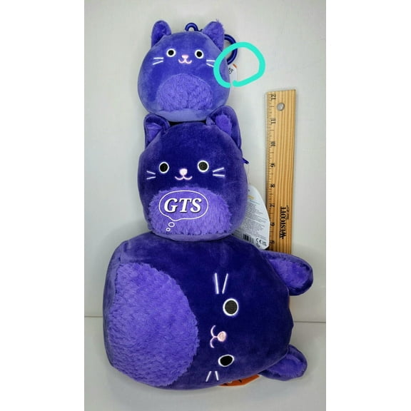 Squishmallow 3.5" Clip 5" and 8" Zazzie Cat 3 PC Purple Halloween Plush
