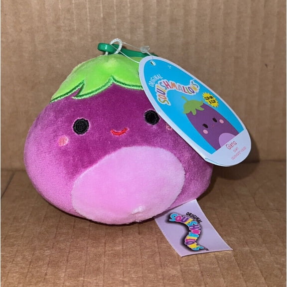 Squishmallow 3.5" Glena the Eggplant Clip Plush Keychain