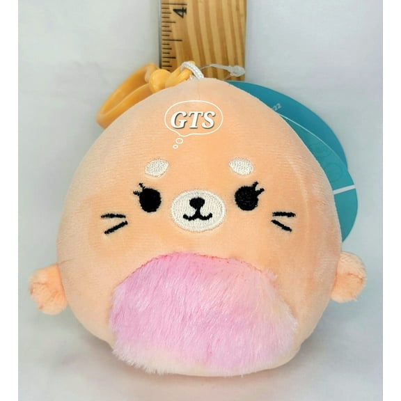 Squishmallow 3.5" Romy Seal Soft Peach Rainbow Fuzzy Belly Sea Plush Clip
