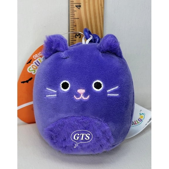 Squishmallow 3.5" Zazzie Cat Royal Purple Mini Feline Halloween Clip Plush