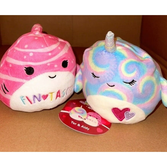 Squishmallow 5" Ter & Aidy VALENTINES DAY Flip A Mallow narwhal shark PLUSH