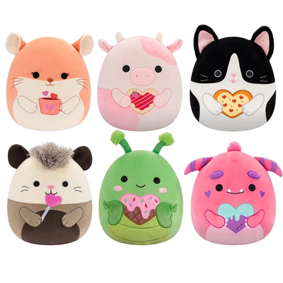 Squishmallow 5" Valentine's Set of 6 Cow, Praying Mantis, Monster, Stuffed Animal