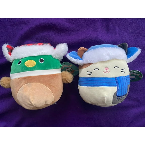 Squishmallow 7.5 8" Avery Mallard Duck Cam Calico Cat 2 PC Christmas