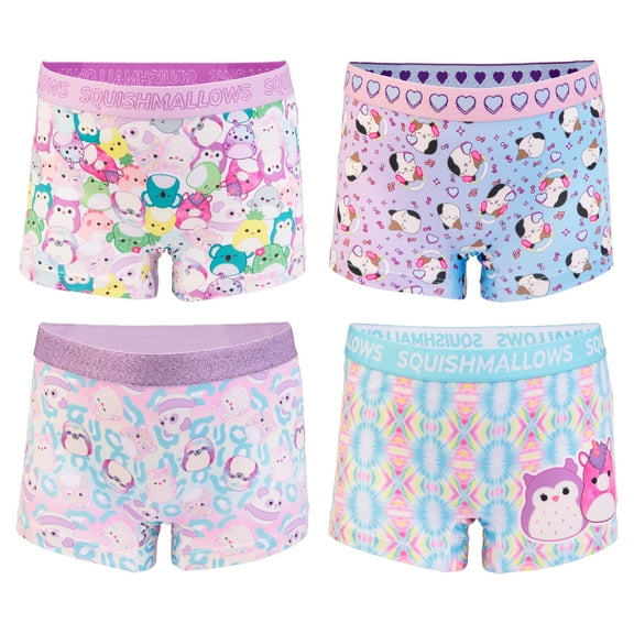 Squishmallow Girls Boyshort Character Underwear, 4-Pack, Size 4-10