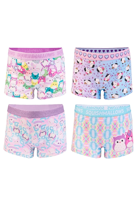 Squishmallow Girls Boyshort Character Underwear, 4-Pack, Size 4-10