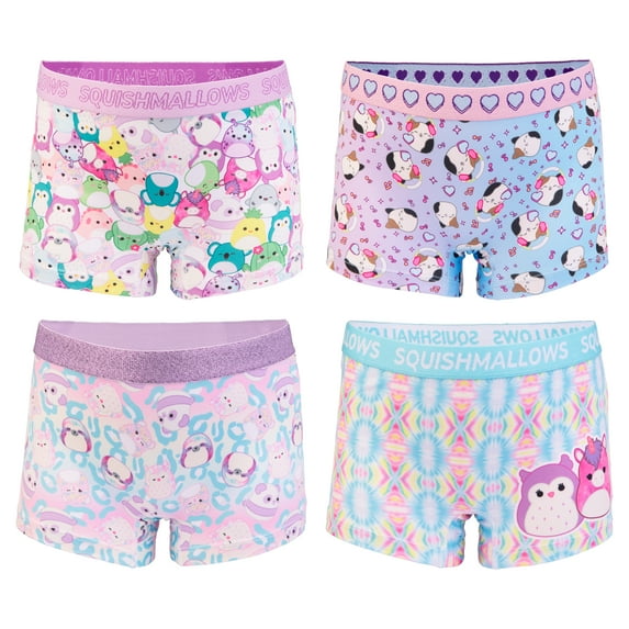 Squishmallow Girls Boyshort Character Underwear, 4-Pack, Size 4-10