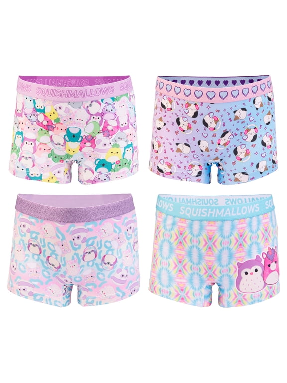 Squishmallow Girls Boyshort Character Underwear, 4-Pack, Size 4-10