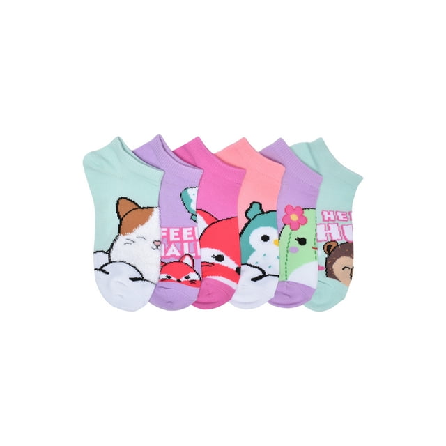 Squishmallow Girls No Show Socks, 6 Pack, Size S-L