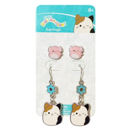 Squishmallow Hypoallergenic Earrings for Girls 1 Pink Stud Earrings 1 Squish Fishhook Drop Earring Sets with Charms One Size Fits All Squishmallow Jewelry Girls Earrings Accessories for Girls Ages 4+