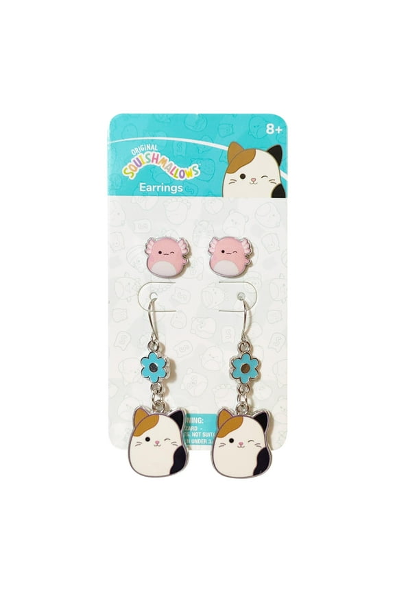 Squishmallow Hypoallergenic Earrings for Girls 1 Pink Stud Earrings 1 Squish Fishhook Drop Earring Sets with Charms One Size Fits All Squishmallow Jewelry Girls Earrings Accessories for Girls Ages 4+