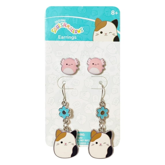 Squishmallow Hypoallergenic Earrings for Girls 1 Pink Stud Earrings 1 Squish Fishhook Drop Earring Sets with Charms One Size Fits All Squishmallow Jewelry Girls Earrings Accessories for Girls Ages 4+
