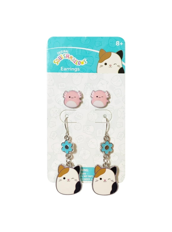 Squishmallow Hypoallergenic Earrings for Girls 1 Pink Stud Earrings 1 Squish Fishhook Drop Earring Sets with Charms One Size Fits All Squishmallow Jewelry Girls Earrings Accessories for Girls Ages 4+