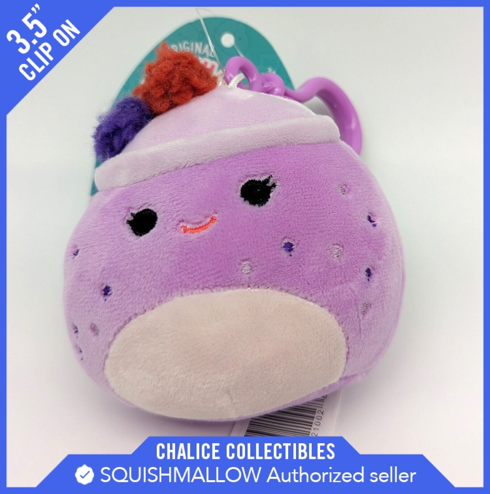 Squishmallow Kellytoy Portachiavi Peluche – Toast Danilo, 3.5 Pollici, Clip Inclusa