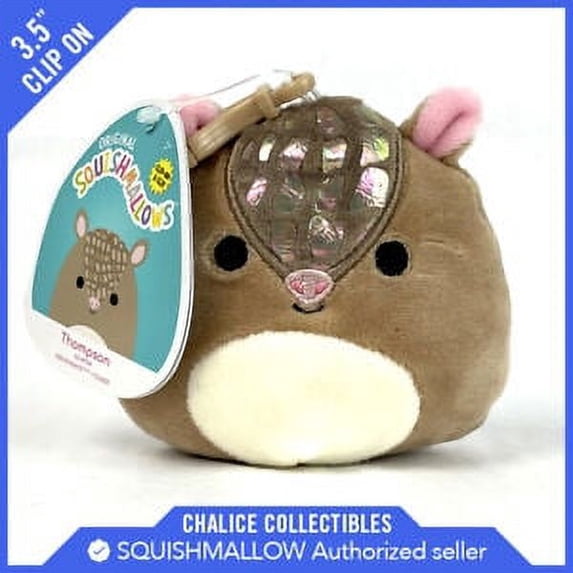 Squishmallow Kellytoy Plush Thompson the Armadillo Clip On Keychain 3.5" NWT