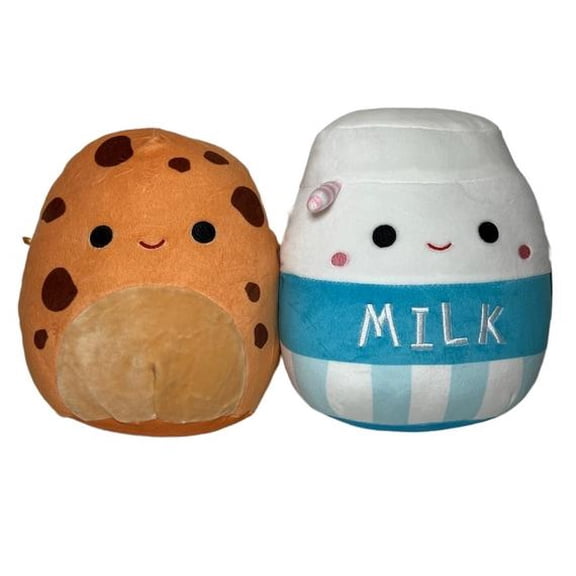Squishmallows Oficial Kellytoy Food Squad Plush Toys Soft Plush Animal (8 Inch, Neeona Cookie & Melly Milk Set)