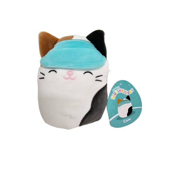Squishmallow Official Kellytoys 5 inch Cam the Calico Cat with Visor Hat Summer Pet Squad