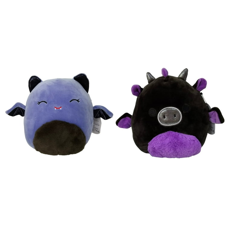 Squishmallow Official Kellytoys 8 Inch Joldy the Purple Bat and 8 Inch Dent  the Black and Purple Dragon Set Halloween Edition