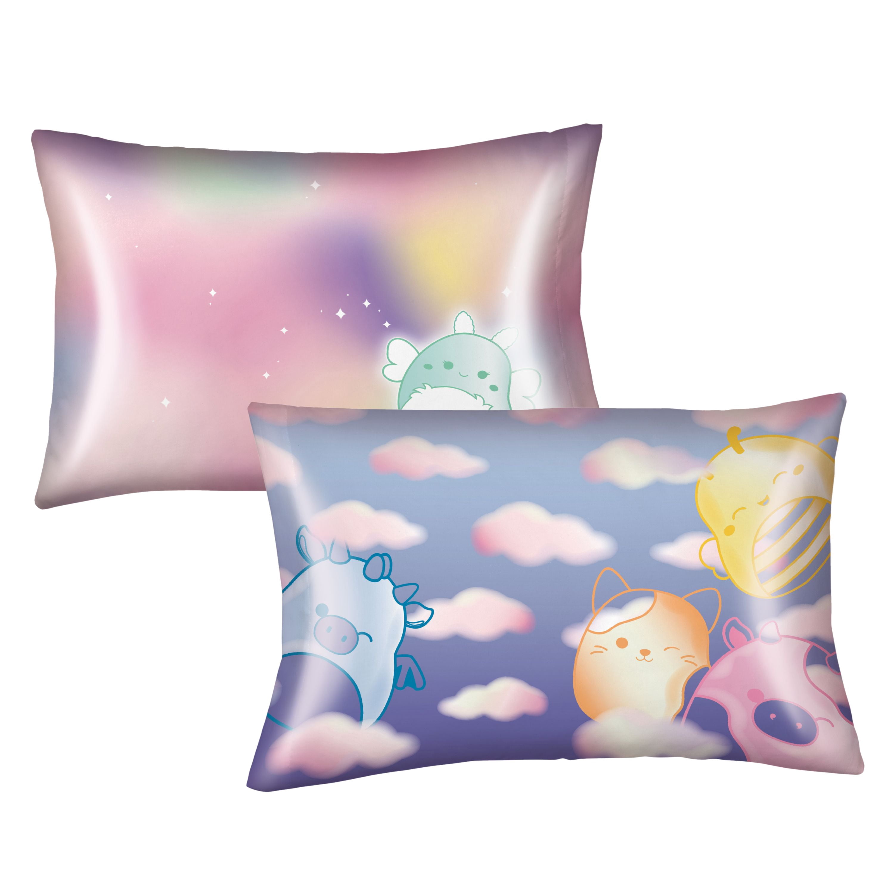 Squishmallows Blue Pink Reversible Silky Satin Pillowcase, Standard Size, 1-Pack
