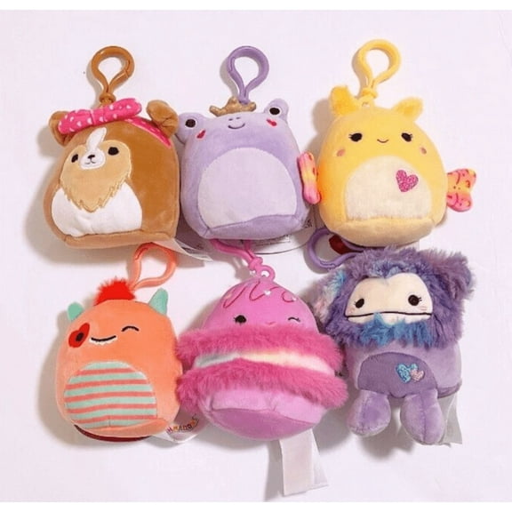 Squishmallow Valentine Clips 3.5" Set of 6 Bigfoot Bee Macaron Mini Stuffed Animal Clips