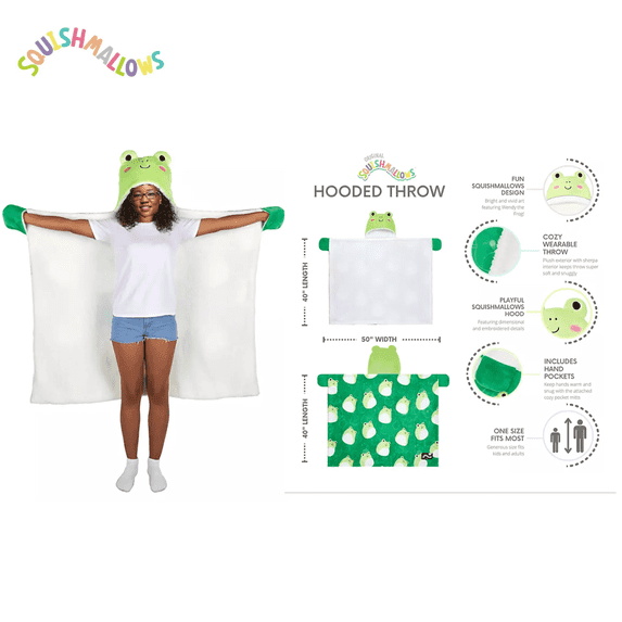 Squishmallow Wendy Frog Hooded Throw, Wearable Plush Pink for Kids