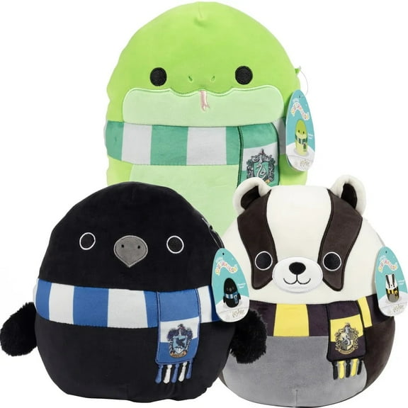 Squishmallows 10" Harry Potter Hogwarts House Bundle 3 Pack - Featuring The Ravenclaw Raven, Hufflepuff Badger, and Slytherin Snake! - Officially Licensed 2026 Jazwares Big Plush-Great Gift for Kids
