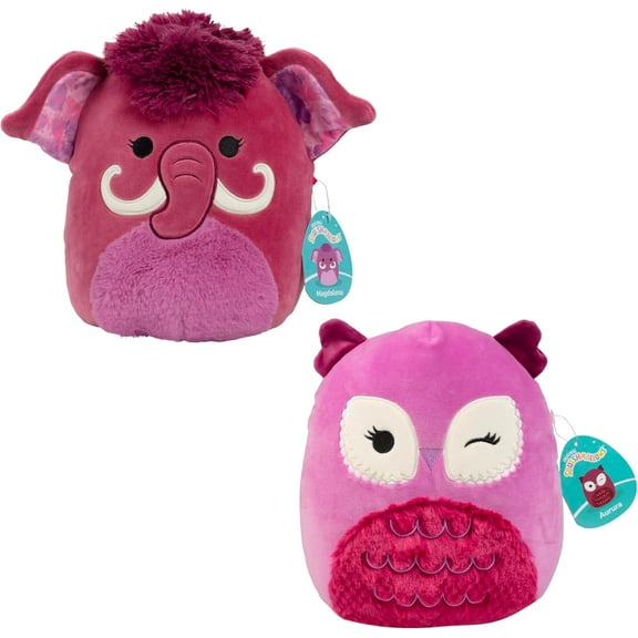 Squishmallows 10 Inch Purple 2 Pack - Aurora Owl and Magdalena Mammoth - Official Jazwares Plush - Collectible Soft Squishy Stuffed Animal Toy - Gift for Kids, Girls & Boys