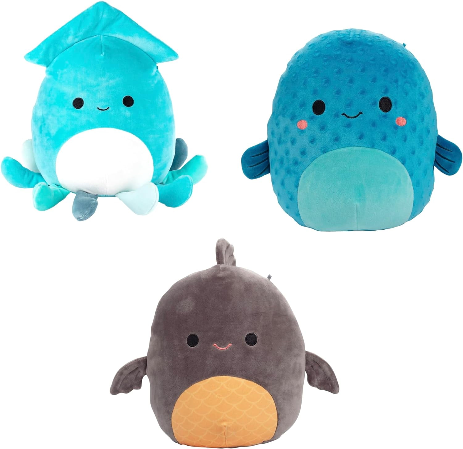 Squishmallows 10" Pufferfish, Squid & Koi Fish 3-Pack Sealife Squad