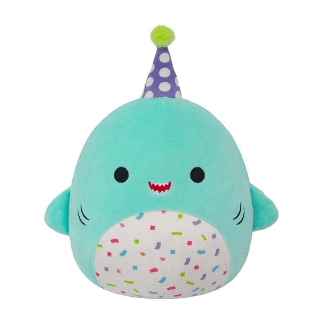 Squishmallows Official 10 inch Sharon the Teal Shark With Party Hat - Child's Ultra Soft Plush Toy