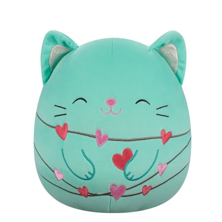 Squishmallows 12 inch Charisma the Mint Cat with Closed Eyes and Heart String Lights - Child's Ultra Soft Plush Toy