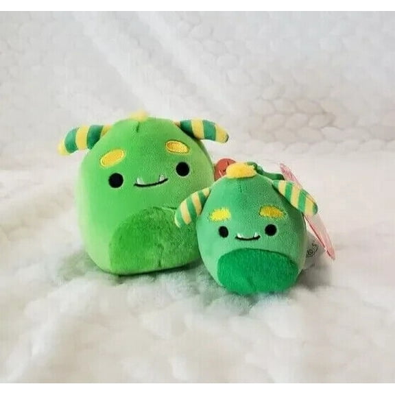 Squishmallows 2 Piece Callum the Green Monster 4.5" & 3.5" Clip-on Set