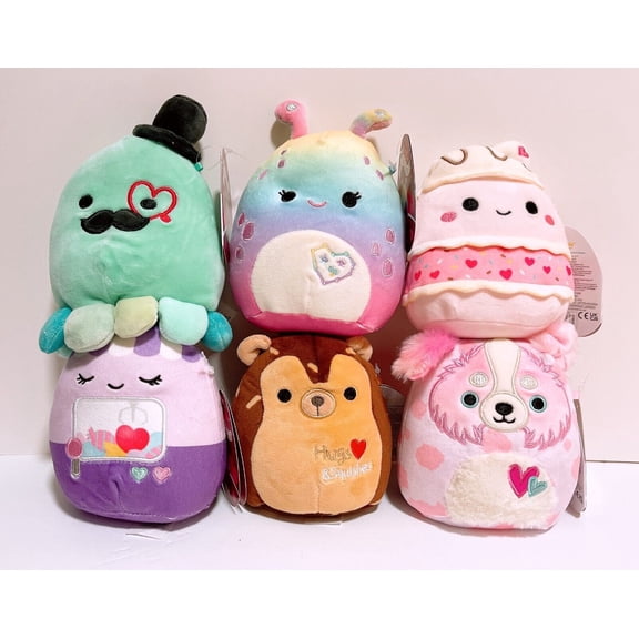 Squishmallows 2023 Valentine A Octopus Cake Dog 5" Mini Plush Dolls (Set of 6)