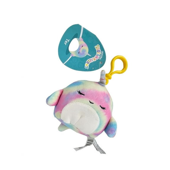 Squishmallows 3.5 Inch Ter the Colorful Narwhal Clip-On Plush Stuffed Toy