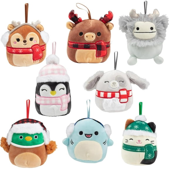 Squishmallows 4" Mini Plush Christmas Tree Ornaments, 8-Pack - Official Kellytoy Holiday Set - Includes Cam The Cat, Darla The Fawn & More! Squishy & Soft Stuffed Animal Toy - Great Gift for Kids