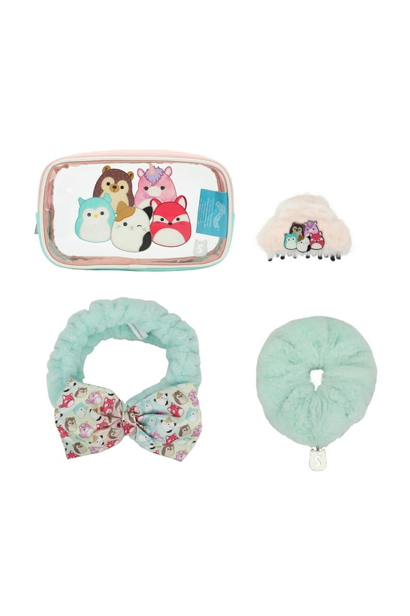 Squishmallows 4-Piece Self Care Scrunchie, Clip, Headwrap Bag Set