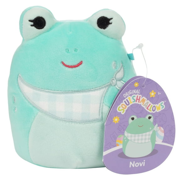 Squishmallows 5-Inch Novi Teal Frog with Gingham Bandana - Official Jazwares Plush - Soft Squishy Stuffed Animal Toy - Gift for Kids, Girls & Boys