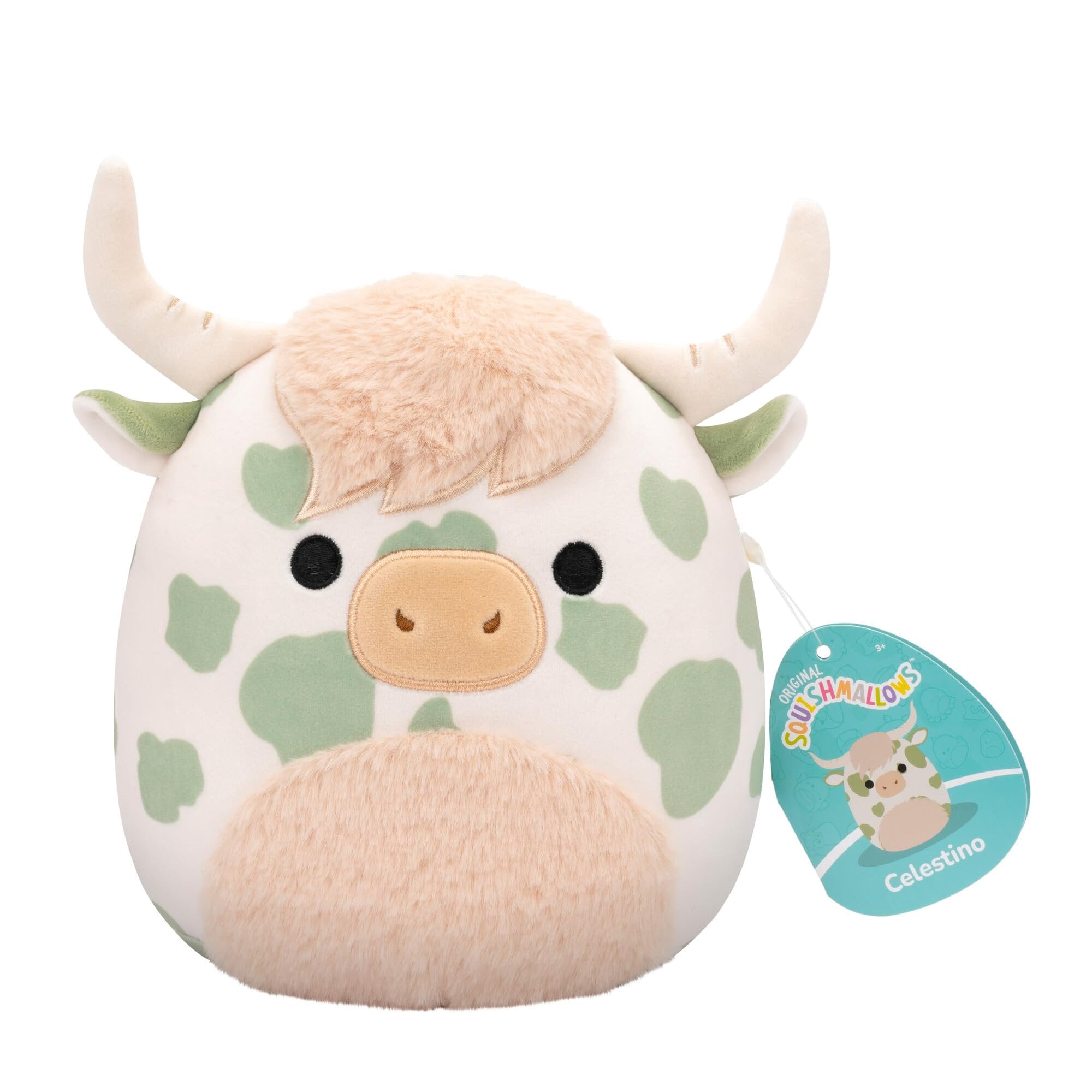 Squishmallows Celestino The Highland Cow with Stains, Sage Green, 19 cm