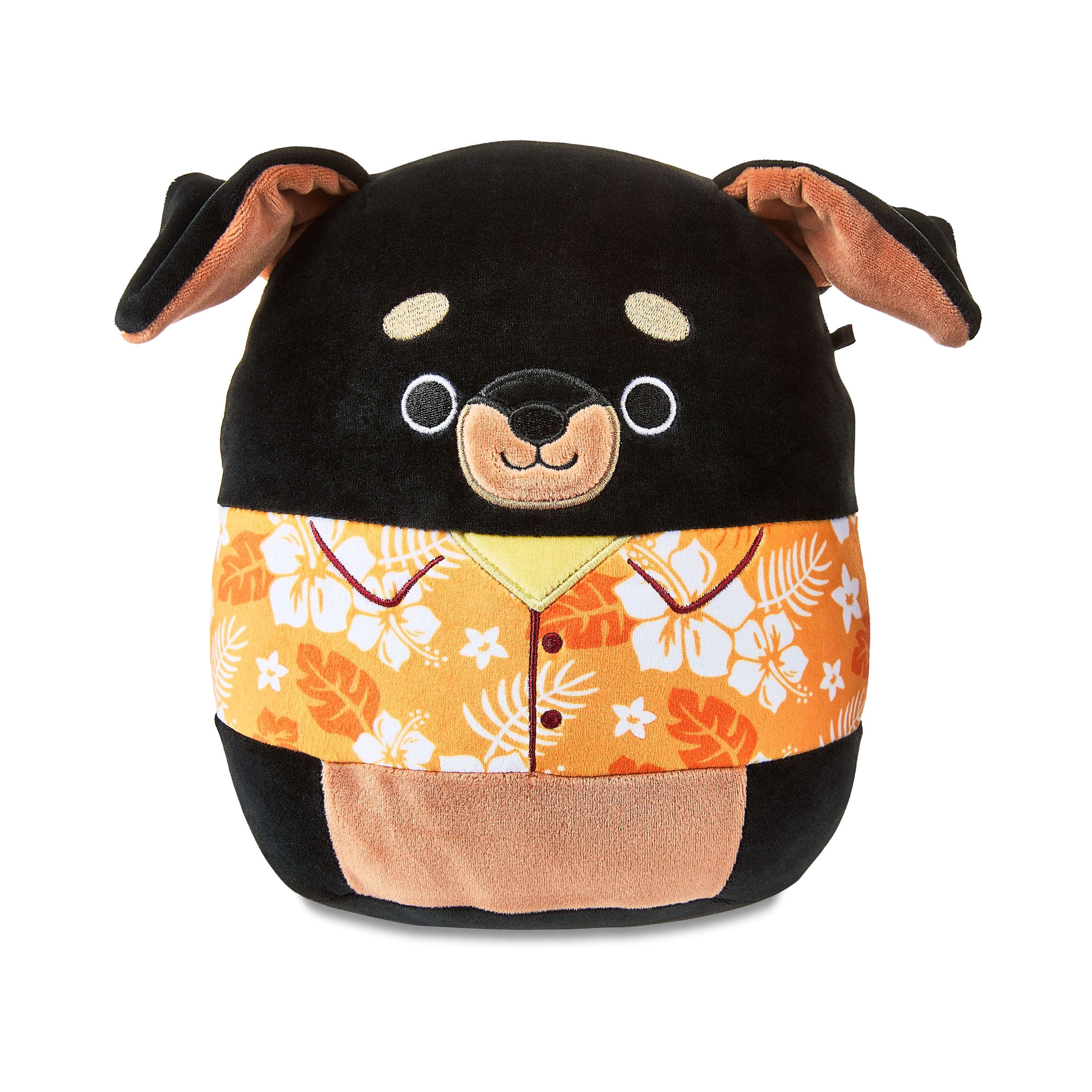 Squishmallows 8 inch Mateo the Black Rottweiler with Orange Hawaiian Shirt - Child's Ultra Soft Stuffed Plush Toy