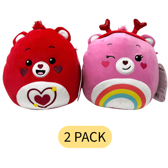 Squishmallows All My Heart Bear and Cheer Bear Care Bears 7" Valentine Set, Soft and Huggable