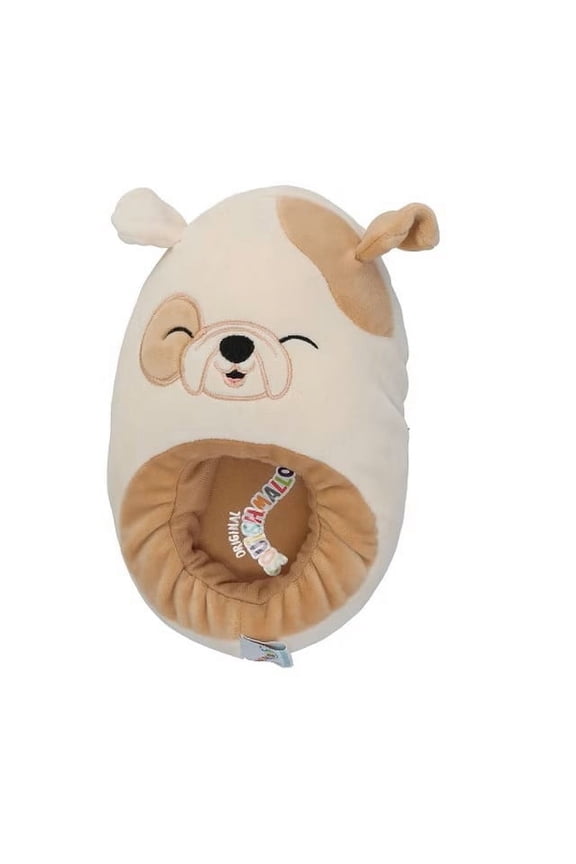 Brock the Bulldog Plush Step-In Slippers for Kids, Tan, Size 2/3, Dog Design