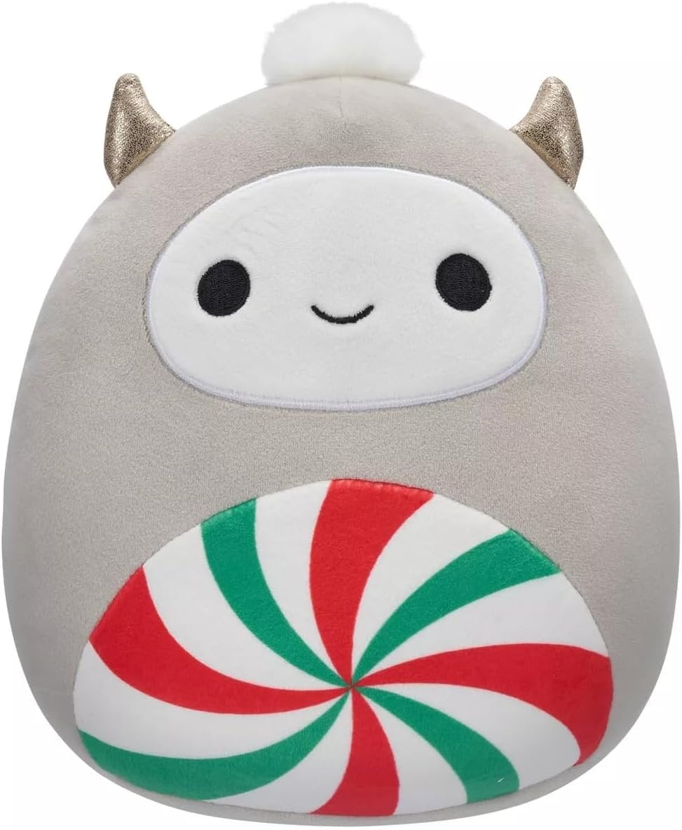 Squishmallows Christmas Holiday Nissa 8" Gray Yeti with Peppermint Swirl Belly, Special Edition