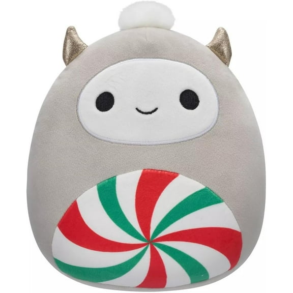 Squishmallows Christmas Holiday Nissa 8" Gray Yeti with Peppermint Swirl Belly, Special Edition Plush