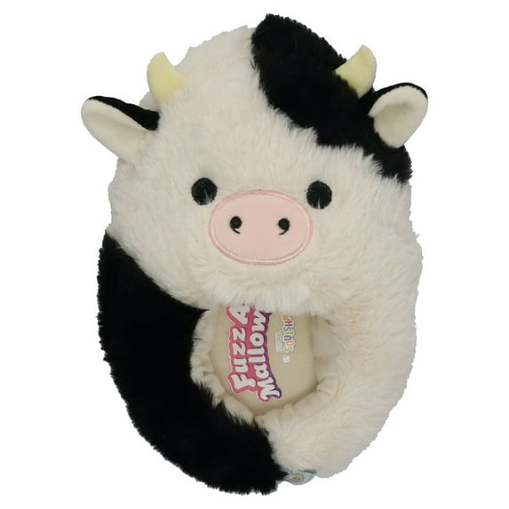 Squishmallows Connor the Cow Black and Cream Step-in Slippers, Youth Sizes 13-5