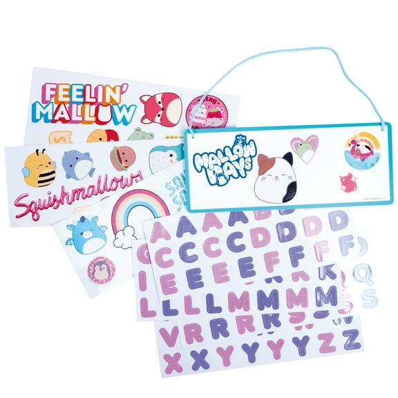 Squishmallows Customizable Hanging Room Sign 25cm x 10cm. 128 Reusable Stickers Included. Oficially Licensed Squishmallows.