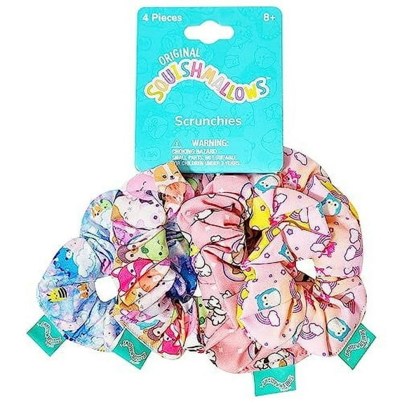 Squishmallows Cute Scrunchies for Girls of All Ages - 4 Large Hair Scrunchies for Girls - 4 Printed Scrunchies with Your Favorite Characters