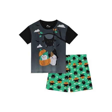 Squishmallows Girls Halloween Short Sleeve Sleep Top and Shorts Pajama Set, 2-Piece, Sizes 4-12