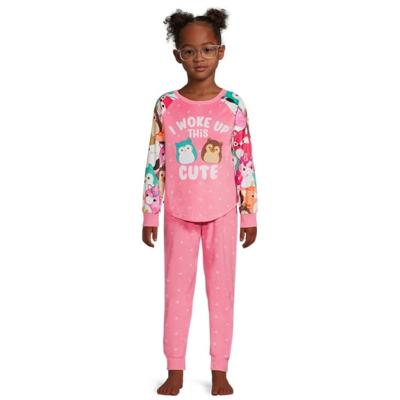 Squishmallows Girls Long Sleeve Top and Pants Velour Pajama Set, 2-Piece, Sizes 6-12