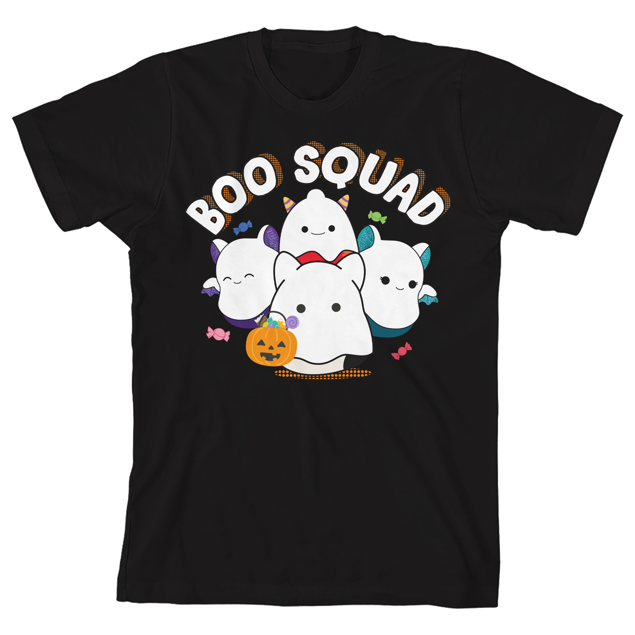 Squishmallows Halloween Boo Squad Youth Black Short Sleeve Tee Large