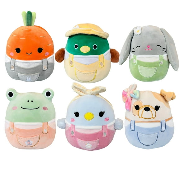 Squishmallows Kellytoy Easter Overalls 5" Set of 6 Mini Plush Doll Avery the Duck in Overalls